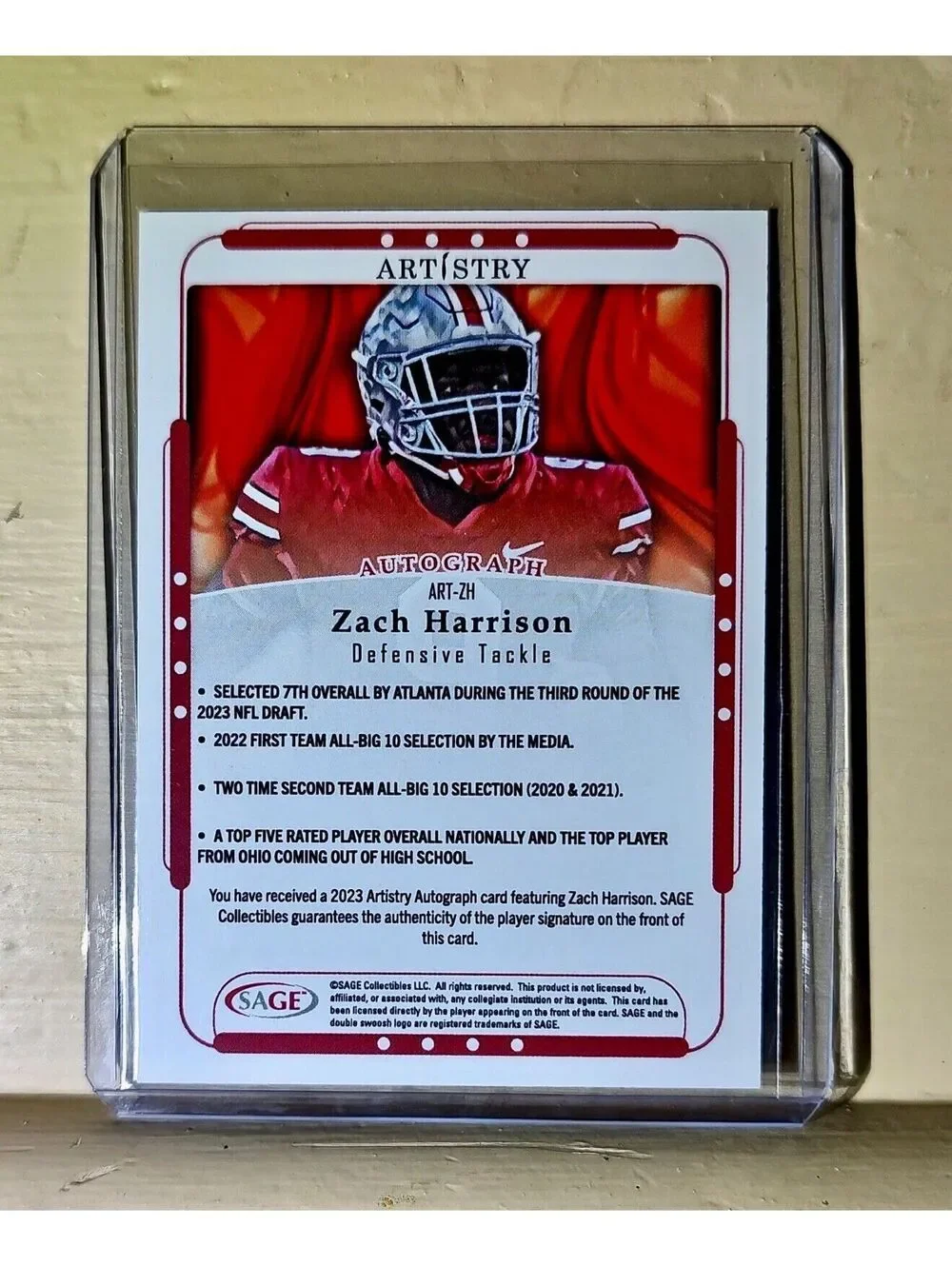 Zach Harrison 2023 SAGE NFL Artistry Football #ART-ZH Autographed Card